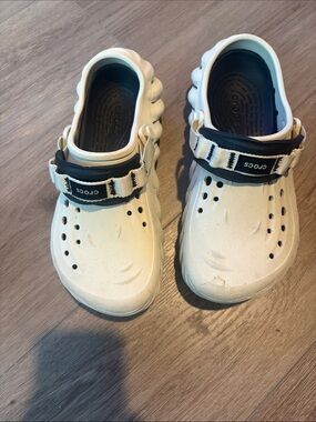 CROCS Cream Clogs with Black Accent Strap